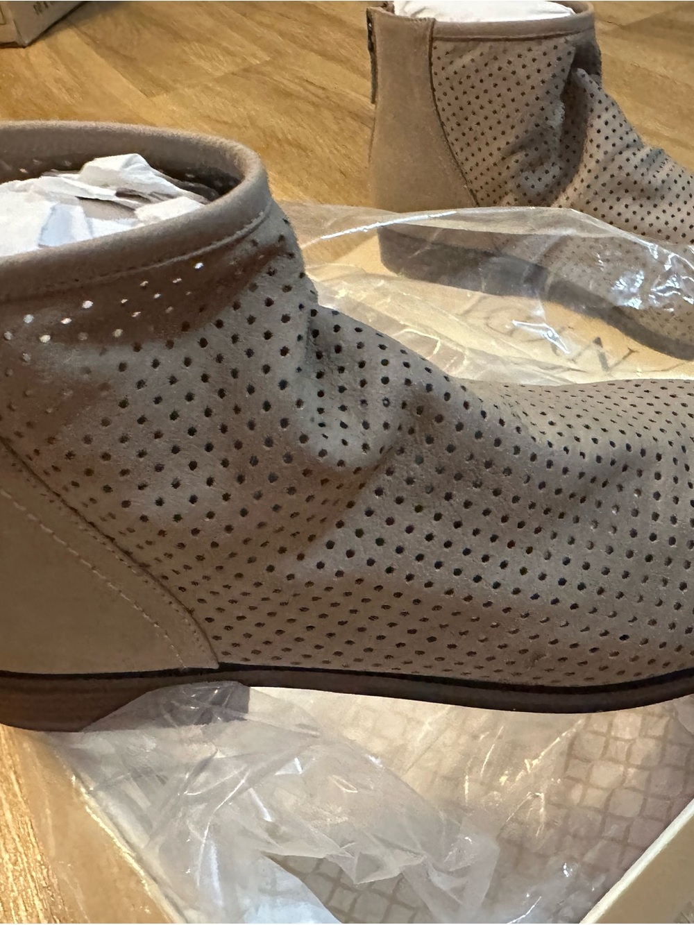 NYDJ Women's Perforated Taupe Suede Ankle Booties